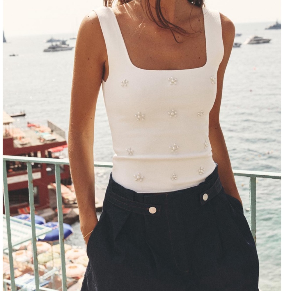 Zara stretch knit pearl top